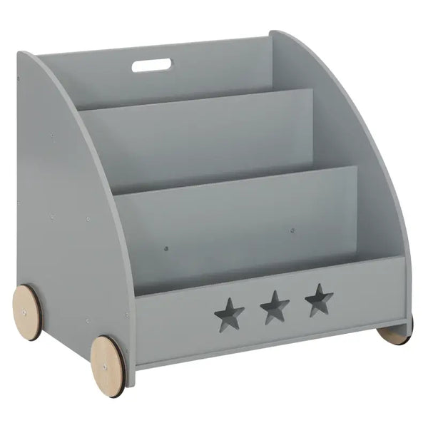 BukkitBow - Boekenkast voor Kinderen - Lage boekenkast met Wielen en Staande Vakken - (57CM Hoog)