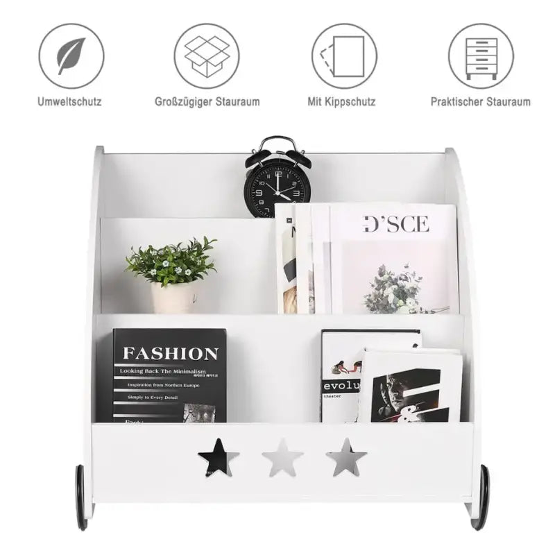 BukkitBow - Boekenkast voor Kinderen - Lage boekenkast met Wielen en Staande Vakken - (57CM Hoog)