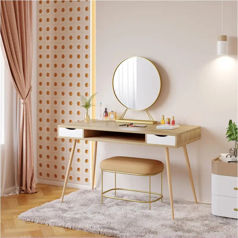 BukkitBow - Bureau met 2 Laden en Open Compartiment - Stevig Eikenhout Materiaal - 120x58cm