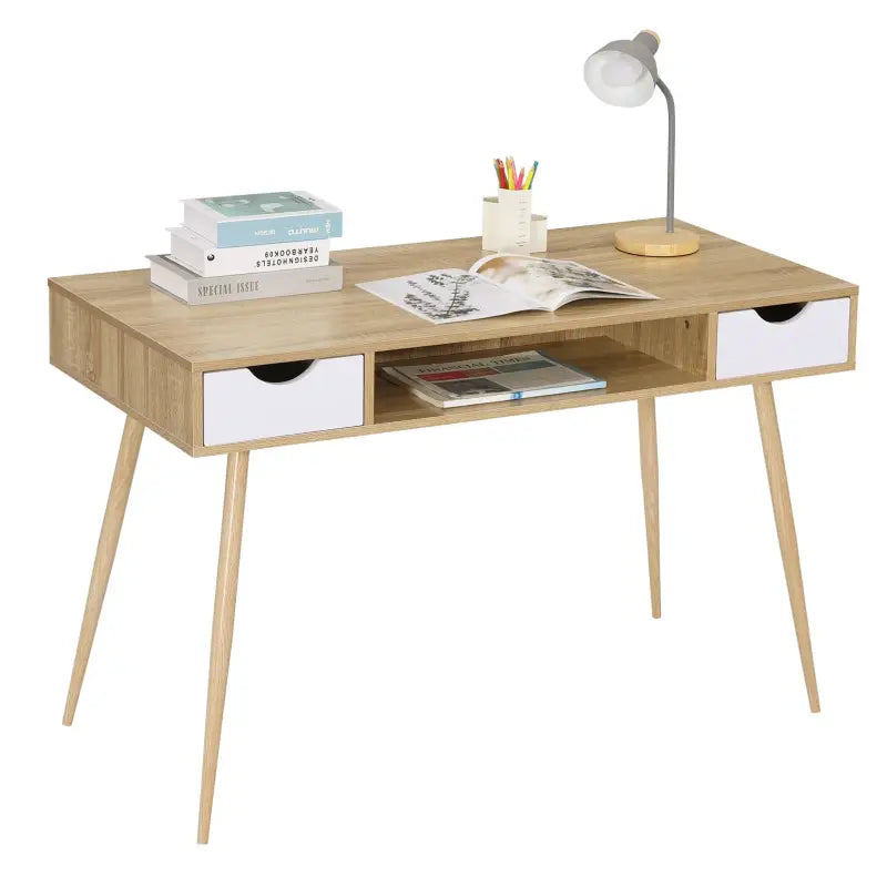 BukkitBow - Bureau met 2 Laden en Open Compartiment - Stevig Eikenhout Materiaal - 120x58cm