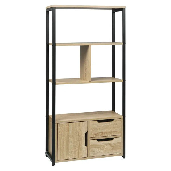 BukkitBow - Compacte Boekenkast - Open Modern Design - Multifunctioneel - 2-in-1 Planken en Lades - 58x24x120CM