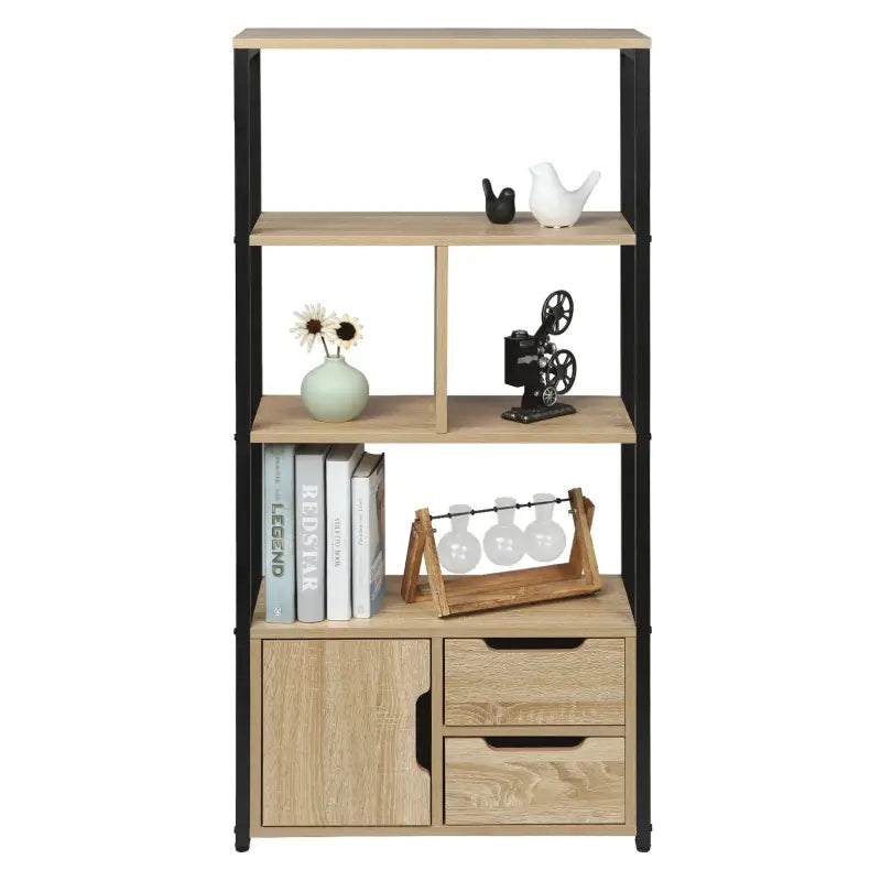 BukkitBow - Compacte Boekenkast - Open Modern Design - Multifunctioneel - 2-in-1 Planken en Lades - 58x24x120CM
