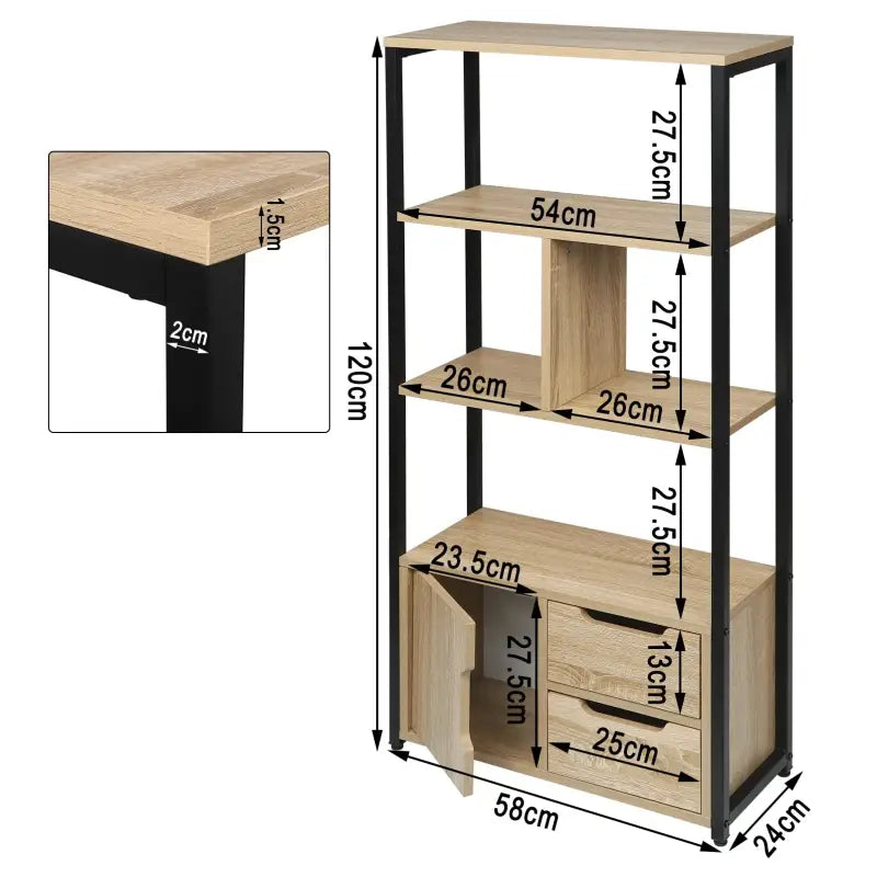 BukkitBow - Compacte Boekenkast - Open Modern Design - Multifunctioneel - 2-in-1 Planken en Lades - 58x24x120CM