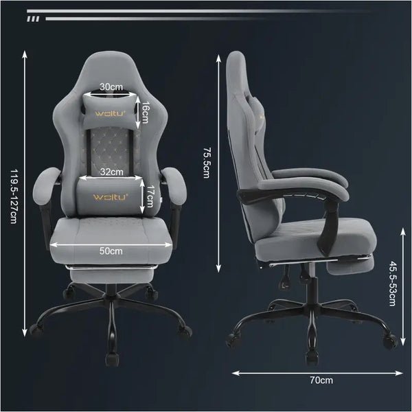 BukkitBow - Gaming Stoel met Massage Kussen en Voetsteun - Metaal/Technologische Stof/PU Wielen - Verstelbare Rugleuning en Hoogte