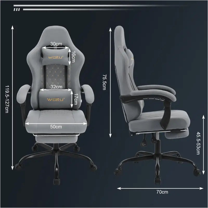 BukkitBow - Gaming Stoel met Massage Kussen en Voetsteun - Metaal/Technologische Stof/PU Wielen - Verstelbare Rugleuning en Hoogte