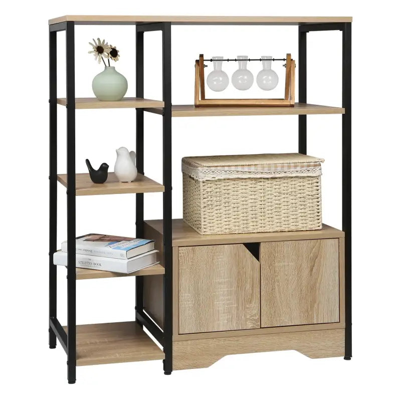 BukkitBow - Houten Boekenkast met 6 Planken en 1 Deur - Moderne Boekenkast - Voor Woonkamer / Kantoor / Keuken - 80x35x97CM