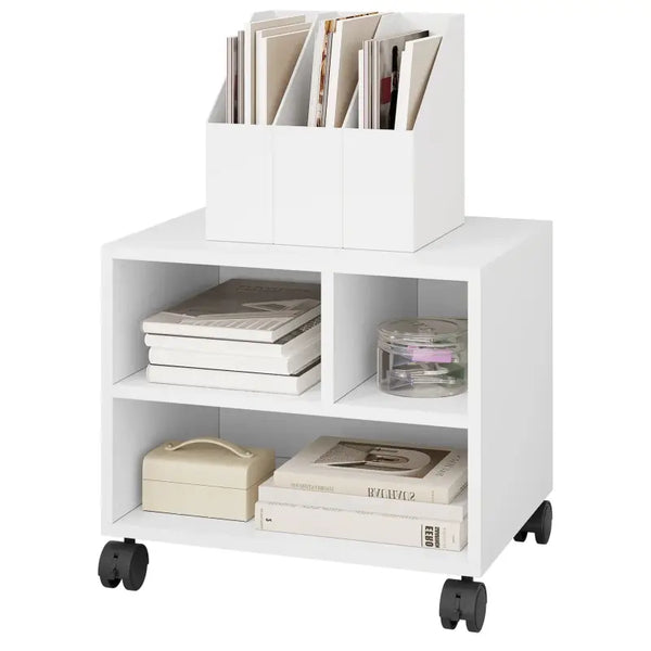BukkitBow - Houten Kantoorkast / Printerkast met 3 Vakken en Wielen (40x35x30CM)