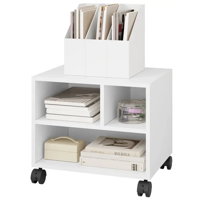 BukkitBow - Houten Kantoorkast / Printerkast met 3 Vakken en Wielen (40x35x30CM)