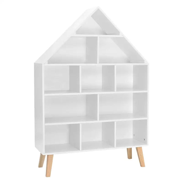 BukkitBow - Huisvormige Kinderboekenkast - Sterk Grenenhout - 11 Vakken - 80x116x24cm