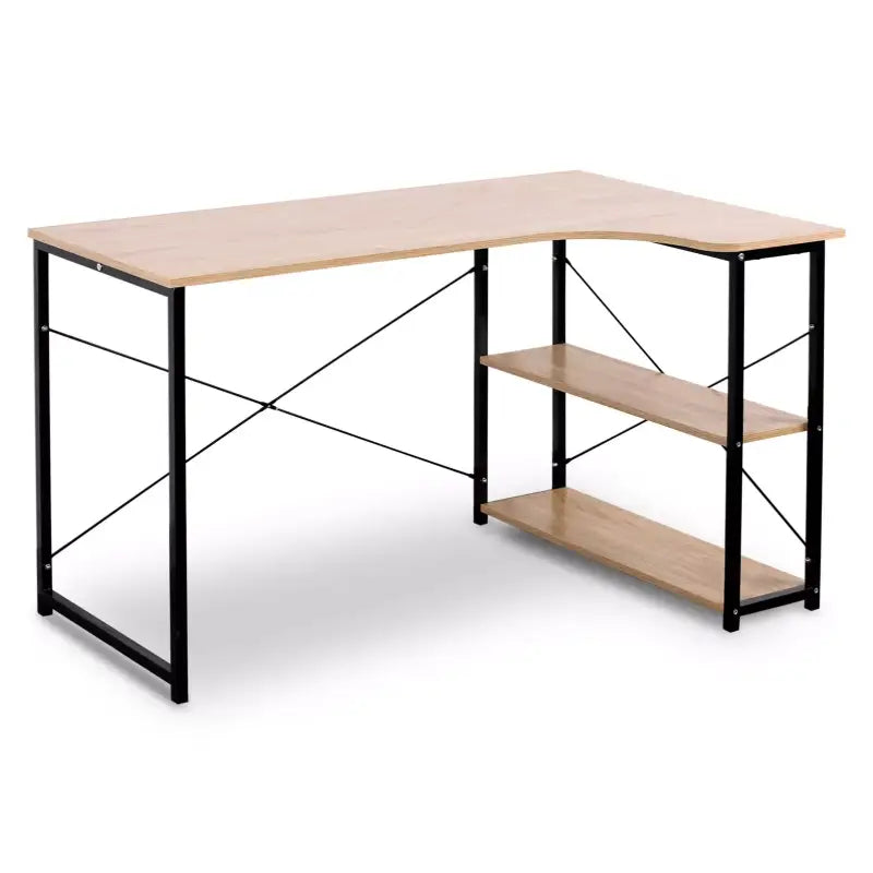 BukkitBow - Industrieel Bureau - Compact Hoekbureau met 2 Planken Opbergruimte - 120x74cm