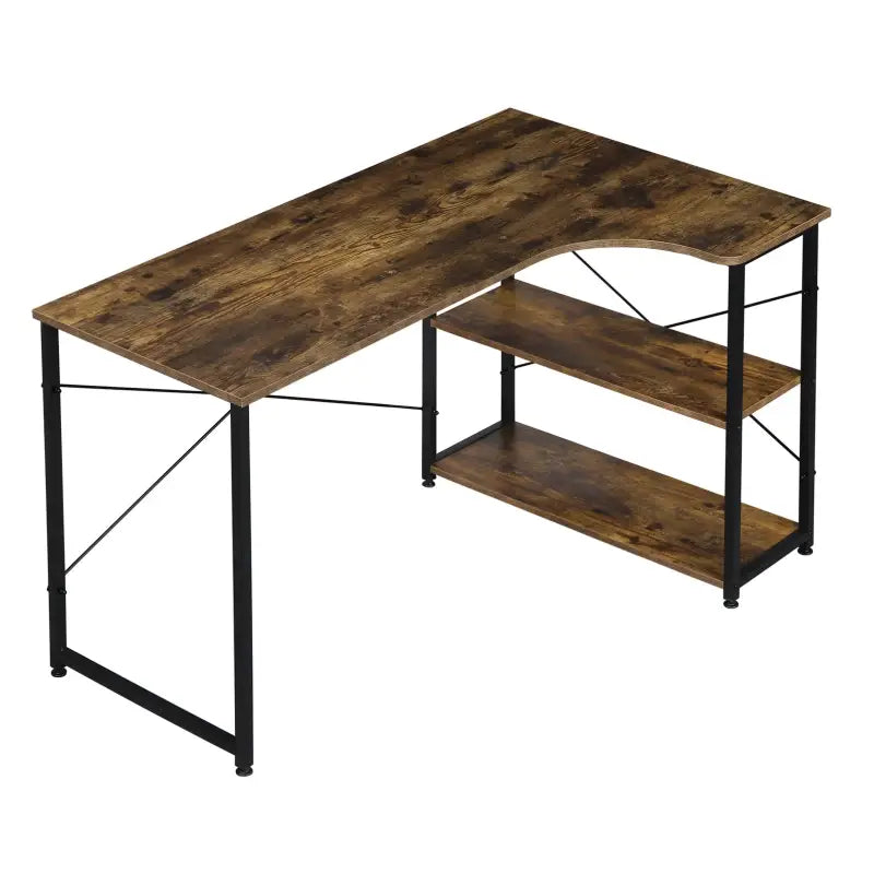 BukkitBow - Industrieel Bureau - Compact Hoekbureau met 2 Planken Opbergruimte - 120x74cm