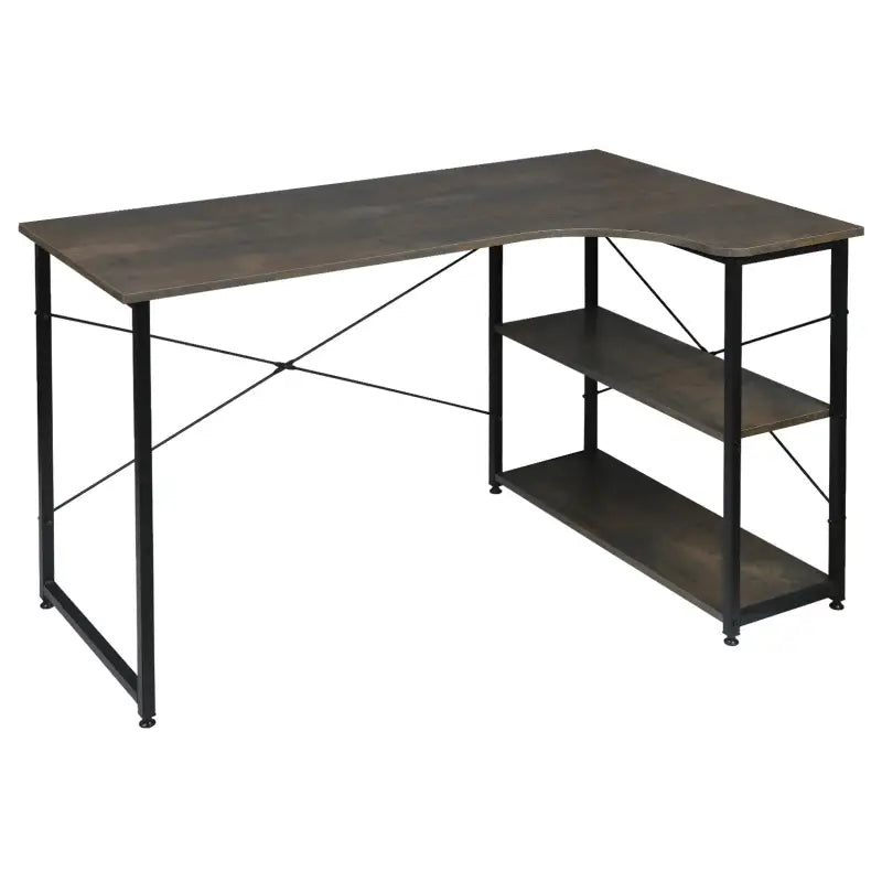BukkitBow - Industrieel Bureau - Compact Hoekbureau met 2 Planken Opbergruimte - 120x74cm
