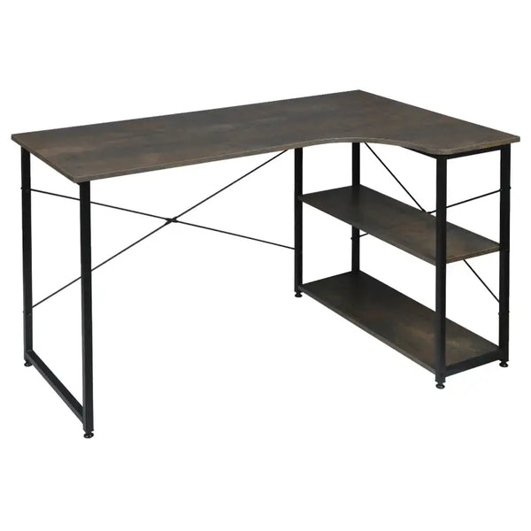 BukkitBow - Industrieel Bureau - Compact Hoekbureau met 2 Planken Opbergruimte - 120x74cm
