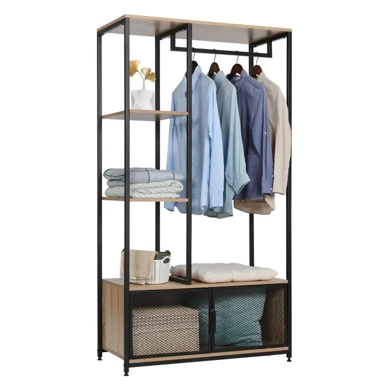 BukkitBow - Industriële Kapstok met Opbergvakken - Vintage Kledingrek met Planken en Deuren - Eenvoudige Montage - 90x40x167CM