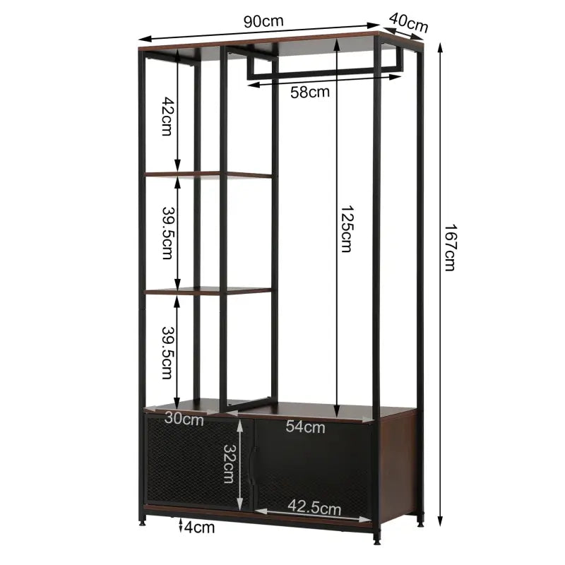 BukkitBow - Industriële Kapstok met Opbergvakken - Vintage Kledingrek met Planken en Deuren - Eenvoudige Montage - 90x40x167CM