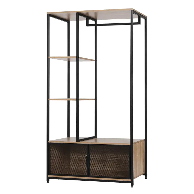 BukkitBow - Industriële Kapstok met Opbergvakken - Vintage Kledingrek met Planken en Deuren - Eenvoudige Montage - 90x40x167CM