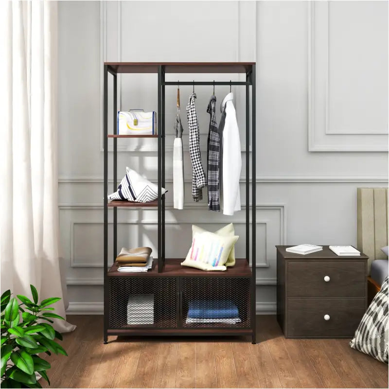 BukkitBow - Industriële Kapstok met Opbergvakken - Vintage Kledingrek met Planken en Deuren - Eenvoudige Montage - 90x40x167CM