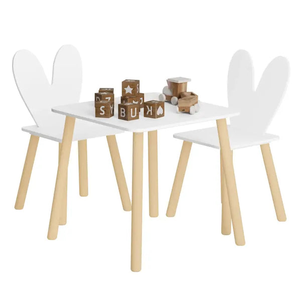BukkitBow - Kindertafel met Stoelen / Kindermeubelset  - Konijnenoor Rugleuning Design - Tafel: 49.5x49.5x47cm