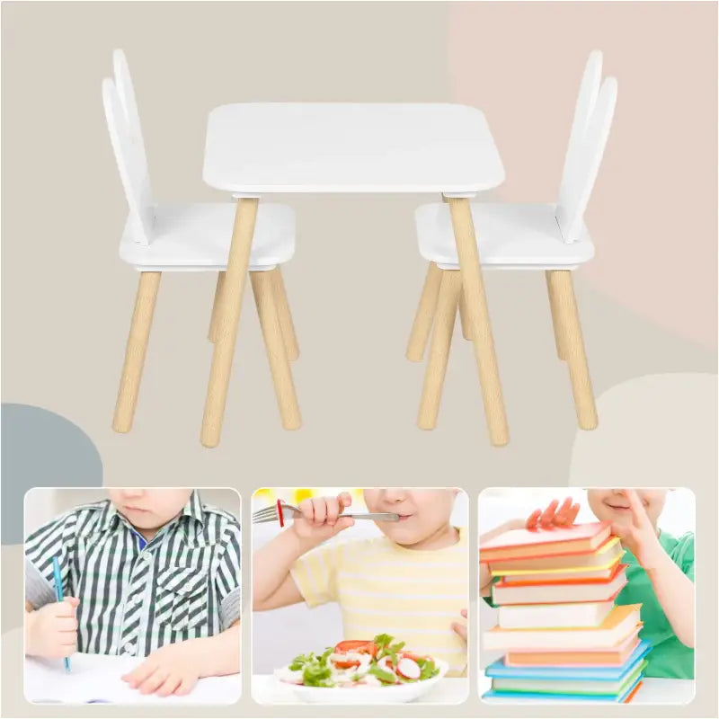 BukkitBow - Kindertafel met Stoelen / Kindermeubelset  - Konijnenoor Rugleuning Design - Tafel: 49.5x49.5x47cm