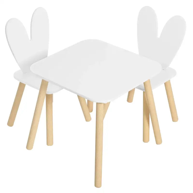 BukkitBow - Kindertafel met Stoelen / Kindermeubelset  - Konijnenoor Rugleuning Design - Tafel: 49.5x49.5x47cm