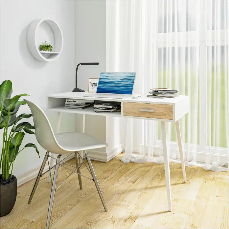 BukkitBow - Modern Bureau - Compact met Lade en Open Compartiment - Bureau met Opbergruimte - (50X110X75CM)