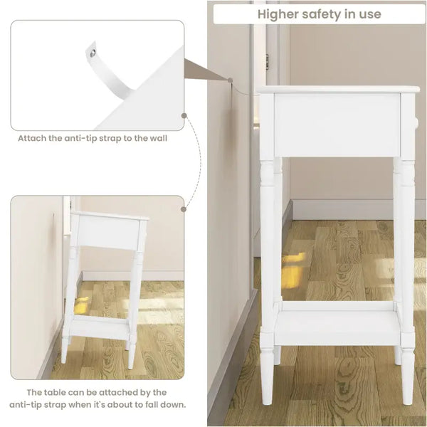 BukkitBow - Nachtkastje - met Lade en Blank - Barok - Massief Houten Poten - Wit