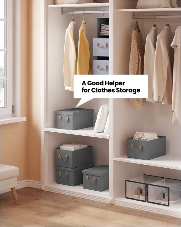 BukkitBow - Opvouwbare Opbergdozen - Polyester/Metaal/ - Met Deksel en Handvatten - Set van 3 Stuks - Grijs