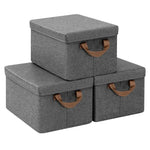 BukkitBow - Opvouwbare Opbergdozen - Polyester/Metaal/ - Met Deksel en Handvatten - Set van 3 Stuks - Grijs