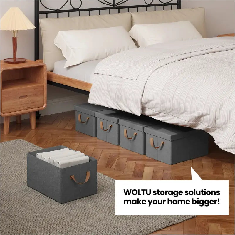 BukkitBow - Opvouwbare Opbergdozen - Polyester/Metaal/ - Met Deksel en Handvatten - Set van 3 Stuks - Grijs