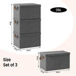 BukkitBow - Opvouwbare Opbergdozen - Polyester/Metaal/ - Met Deksel en Handvatten - Set van 3 Stuks - Grijs