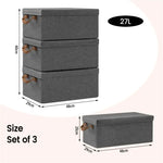 BukkitBow - Opvouwbare Opbergdozen - Polyester/Metaal/ - Met Deksel en Handvatten - Set van 3 Stuks - Grijs