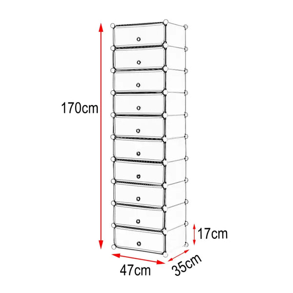 BukkitBow - Schoenen Opbergkast met 10 Compartimenten - Stevig Ontwerp - Multifunctioneel - 48x173x36CM