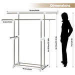 BukkitBow - Uitschuifbaar Kledingrek op Wielen - Roestvrij Staal - Verstelbaar en Draagbaar - Enkele of Dubbele Hangende Stang