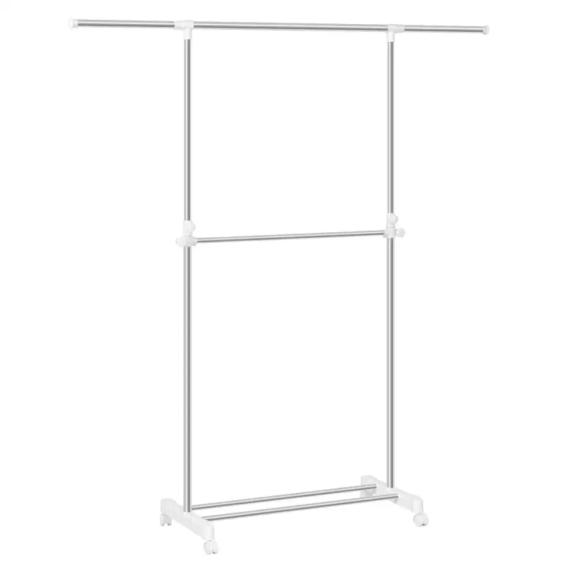 BukkitBow - Uitschuifbaar Kledingrek op Wielen - Roestvrij Staal - Verstelbaar en Draagbaar - Enkele of Dubbele Hangende Stang