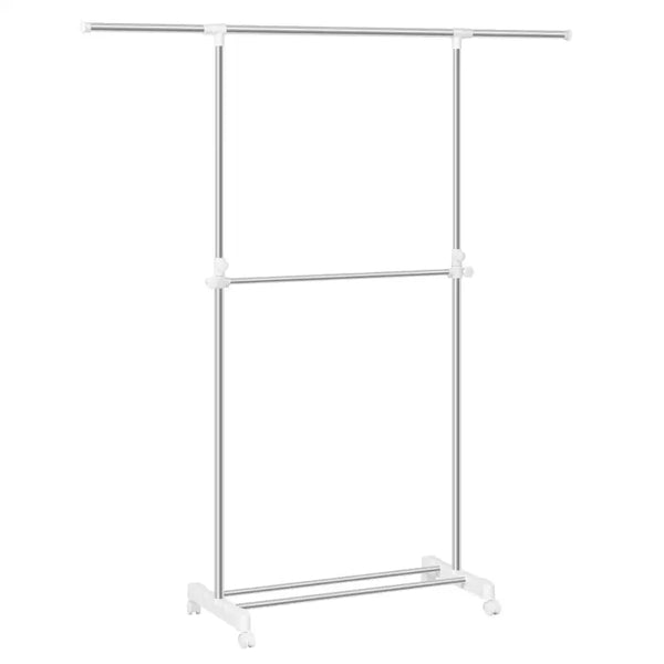 BukkitBow - Uitschuifbaar Kledingrek op Wielen - Roestvrij Staal - Verstelbaar en Draagbaar - Enkele of Dubbele Hangende Stang