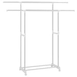 BukkitBow - Uitschuifbaar Kledingrek op Wielen - Roestvrij Staal - Verstelbaar en Draagbaar - Enkele of Dubbele Hangende Stang