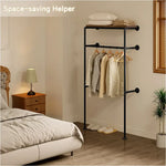 BukkitBow - Wandgemonteerd Kledingrek - Industriël / Vintage Stijl - Met Kledingrail en Plank - Robuust en Ruimtebesparend - 103x35x187cm