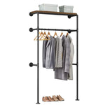 BukkitBow - Wandgemonteerd Kledingrek - Industriël / Vintage Stijl - Met Kledingrail en Plank - Robuust en Ruimtebesparend - 103x35x187cm