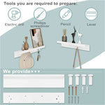 BukkitBow - Wandplank in Barokstijl - Stevig MDF Hout - Onzichtbare Installatie - Met 4 Haken