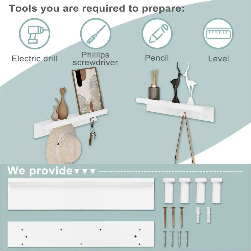 BukkitBow - Wandplank in Barokstijl - Stevig MDF Hout - Onzichtbare Installatie - Met 4 Haken