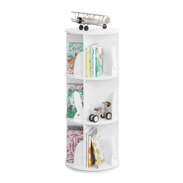 Kinderboeken voor Kinderen - Draaibare Staande Boekenkast met 4 Niveaus - Staande Planken - Wit